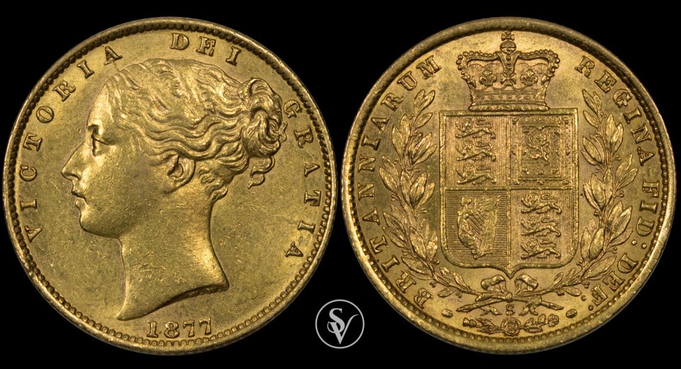 1877 Victoria gold sovereign shield